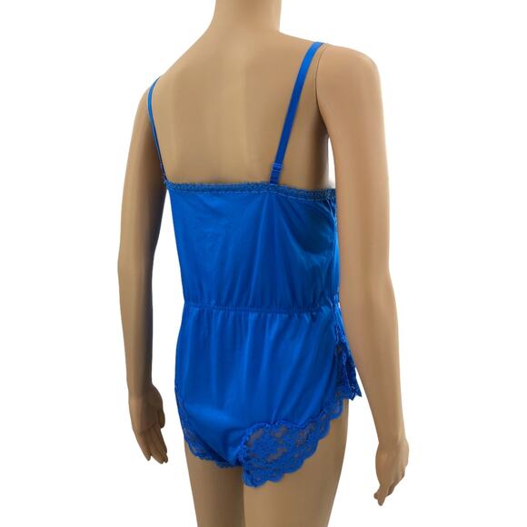 Wonder Maid SMALL VINTAGE 70s USA Blue Lace Teddy Antron Nylon Sissy Snap Crotch - Picture 3 of 9